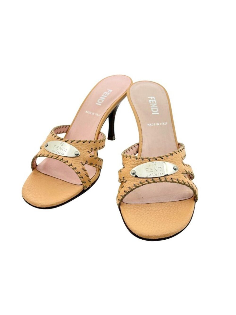 Fendi Sandals Pink Beige Leather Mules